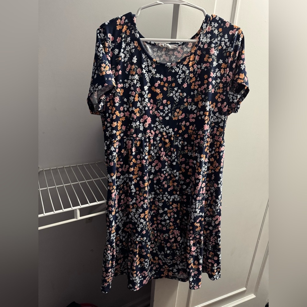 Pink Rose Orange and Blue Ruffled A-line Sundress